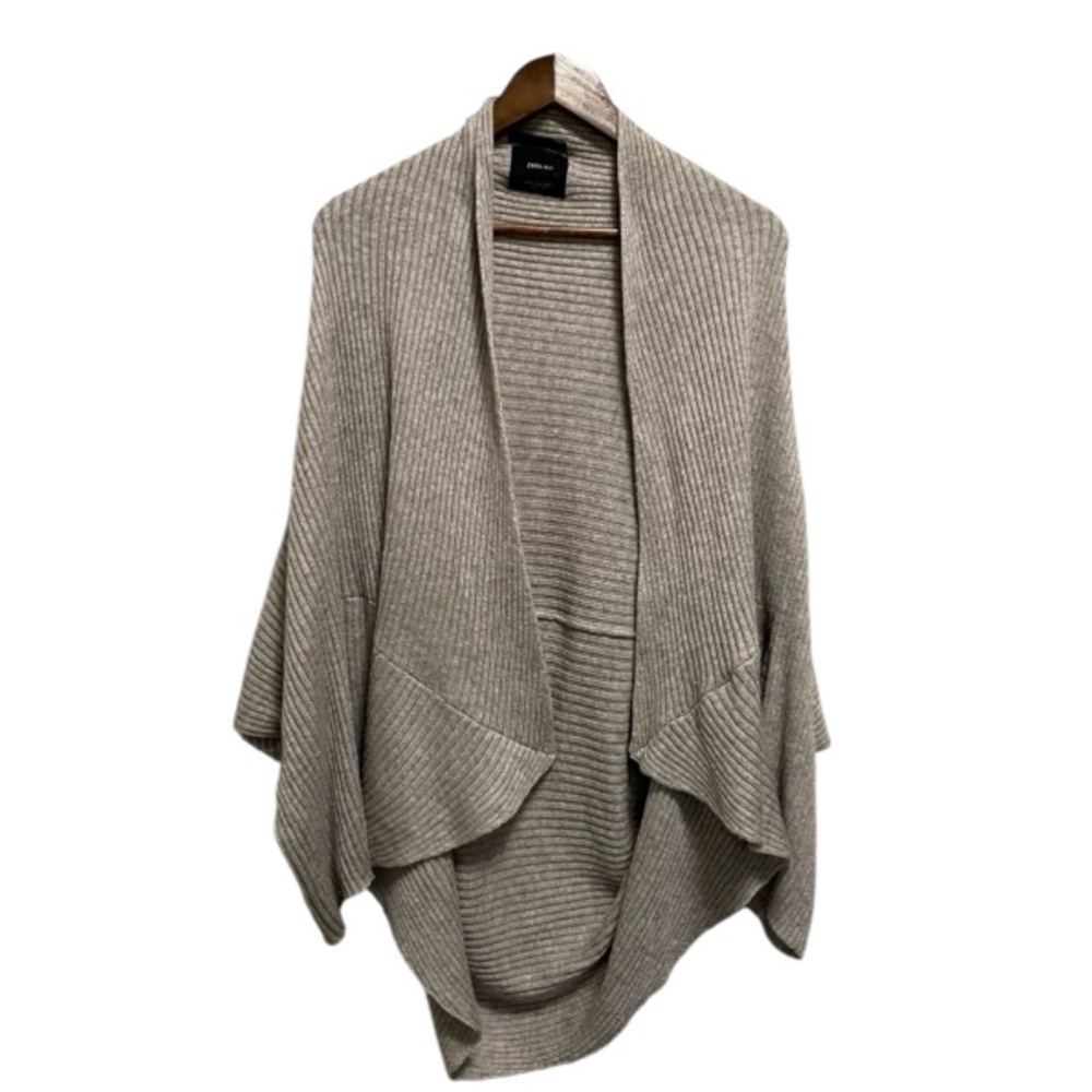 Zara Ribbed Knit Tan Cream Cocoon Cardigan Women’s Medium